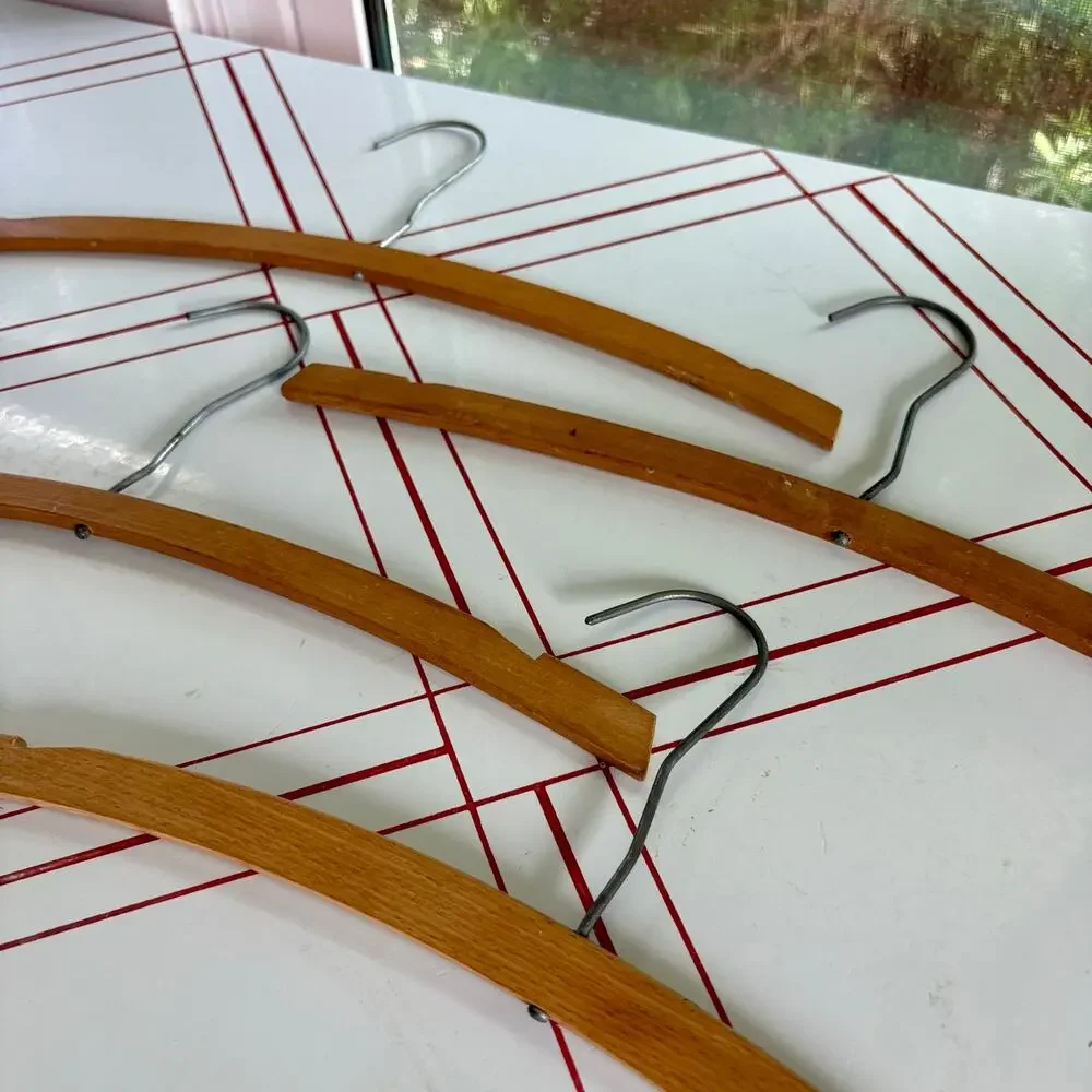 Vintage Set of 4 Curved Wooden Clothes Hangers Mid Century